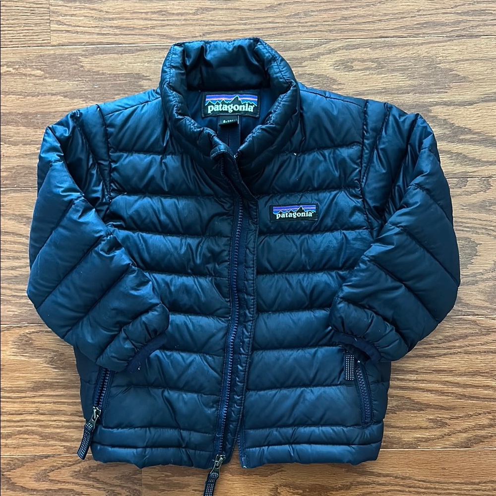 Patagonia Blue Quilted Puffer Jacket with High Collar